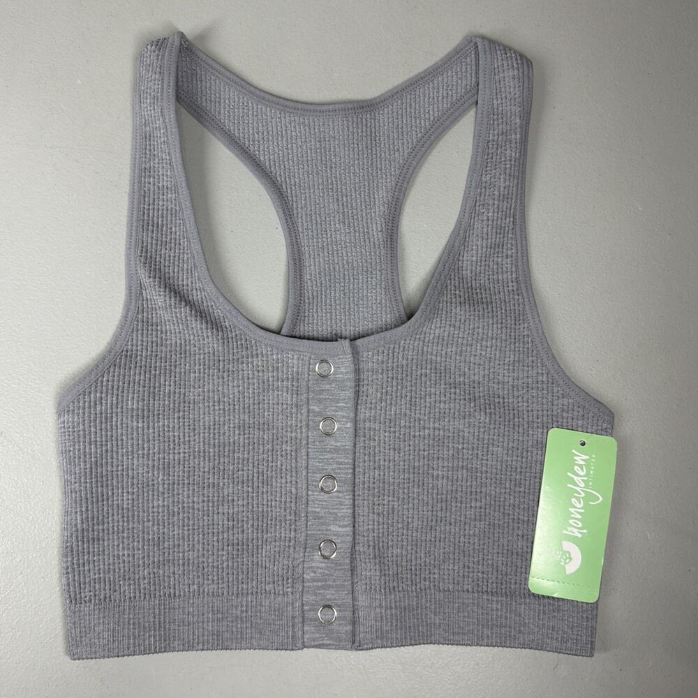Honeydew Bailey Rib Racerback Bralette Womens Small Heather Gray Snap Up Ribbed